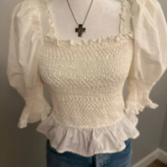 SEA Simona Puffed Sleeve Smocked Top - Picture 8 of 11